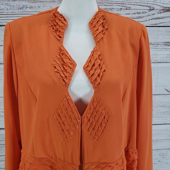 Tally Taylor Paris Rome Orange Beaded Diamond Waffle Detail Blazer Jacket 14 - Picture 4 of 12